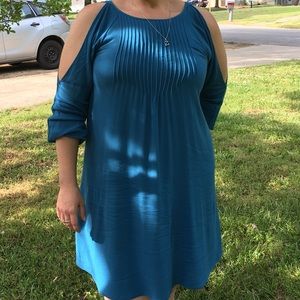 Old Navy Aqua Blue Peekaboo Shoulder Midi-dress